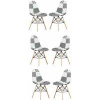 Life Interiors Set of 6 Patchwork Modern Dining Chairs with Wooden Legs & Black Metal Wire Frame