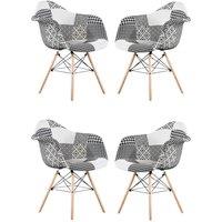 Life Interiors Set of 4 Patchwork Accent Chairs with Wooden Legs & Black Metal Wire Frame