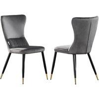 Life Interiors Set of 2 New York Modern Velvet Dining Chairs with High Back, Black Metal Legs, & Gold Tips in Grey