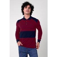 Enorsia Men's Red Black Colour Block Long Sleeves Polo Shirt | Size: Large
