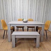 KOSY KOALA Mid Grey Dining Table with 4 Diamond Stitched Mustard Chairs & 1 Bench