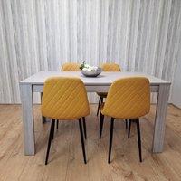 KOSY KOALA Grey Dining Table with 4 Mustard-Stitched Chairs Dining Room set