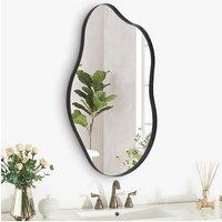 Black Asymmetrical Art Deco Wall Mirror Irregular Metal Frame Makeup Mirror for Living Room Bedroom Bathroom, 50cm W x 85cm H