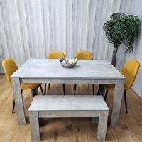KOSY KOALA Wooden Rectangle Dining Table Set With 4 Mustard Chairs & Wooden Bench Dining Furniture Set in Brown