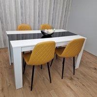 KOSY KOALA Modern White & Black Dining Table Set With 4 Mustard Chairs Dining Room Furniture in Brown