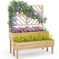 Costway 2-Tier Raised Garden Bed w/ Trellis Wooden Elevated Planter Box in Natural