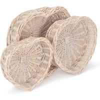 Red Hamper Wicker White Wash Heart Shaped Tray Set 3