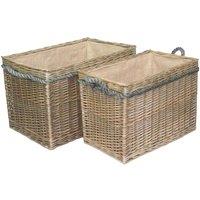 Red Hamper Wicker Set 2 Rectangular Rope Handled Log Baskets in Brown