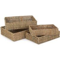 Red Hamper Seagrass Set of 4 Rectangular Seagrass Tray in Brown