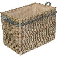 Red Hamper Wicker Rectangular Rope Handled Log Basket in Brown
