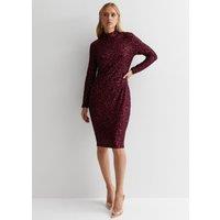 Gini London Women's Plum Sequin High Neck Bodycon Dress | Size: 8