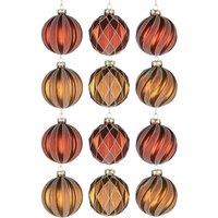 Shatchi Christmas 8cm Red & Amber Glass Baubles Set - 12pcs Ornaments with 6 Assorted Designs for Tree Decorations