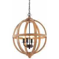 Netlighting Toba 4 Light Spherical Pendant Mango Wood Dark Bronze Paint E14 in Brown