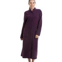 Camille Women's Classic Soft Fleece Jacquard Floral Button Up Housecoat in Purple | Size: 20-22