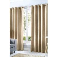 Fusion 'Cannes' 100% Cotton Black Out Plain Dyed Eyelet Curtains in Natural | Size: 117 cm width x 137 cm drop