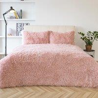 OHS Teddy Duvet Cover Set Bedding Soft Fleece Faux Fur Shaggy in Light Pink | Size: Single