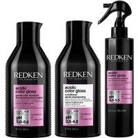 Redken Acidic Color Gloss Sulphate-Free Shampoo 300ml, Acidic Color Gloss Conditioner 300ml & Heat Protection Treatment 190ml in Clear