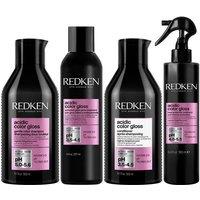 Redken Acidic Color Gloss Sulphate-Free Shampoo 300ml, Conditioner 300ml, Activated Glass Gloss Treatment 237ml & Heat Protection Treatment 190ml