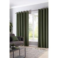 Fusion 'Cannes' 100% Cotton Black Out Plain Dyed Eyelet Curtains in Bottle Green | Size: 229 cm width x 183 cm drop