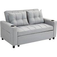 HOMCOM 2 Seater Pull Out Sofa Bed with Pockets for Living Room in Light Grey