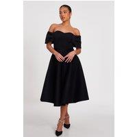 Quiz Women's Black Petite Bardot Midi Skater Dress | Size: 8