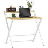 HOMCOM Folding Desk with 2-Tier Shelf for Home Office, Maple Wood-effect in Natural