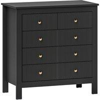 HOMCOM Fluted Bedroom Chest of Drawers w/ 5 Drawers Gold Tone Handles in Black