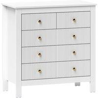 HOMCOM Fluted Bedroom Chest of Drawers w/ 5 Drawers Gold Tone Handles in White