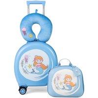 Costway 4-Piece Luggage Set Journey Suitcase Set w/14 Luggage in Blue