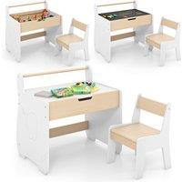 Costway Table & Chair Set Wooden Activity Desk & Chair Set in Natural