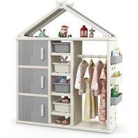 Costway Costume Storage Closet Children Pretend Dresser Armoire Closet-Grey in Grey