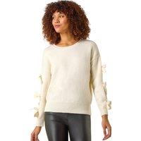 Roman Women's Bow Sleeve Detail Knit Jumper in Ivory | Size: Large