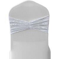 Neel Blue Pack of 10 Diamond Velvet Chair Band Sash, Glitz Shiny Fabric Chair Band Sash in White