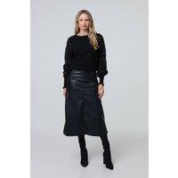 Izabel London Women's Faux Leather High Waist Midi Skirt in Black | Size: 22