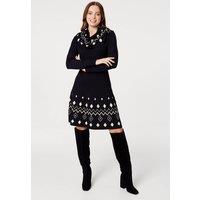 Izabel London Women's Printed Knit Skater Dress in Black | Size: 10