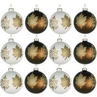 Shatchi Christmas Glass Baubles 12pcs Set - 8cm Red Maple Leaves Design for Festive Tree Decorations
