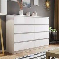 LUXURY LIFE Carlton Matt Chest of Drawers 8 Drawer Cabinet in White