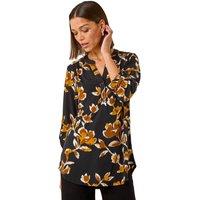 Roman Women's Abstract Print Pleated Shirt in Yellow | Size: 14