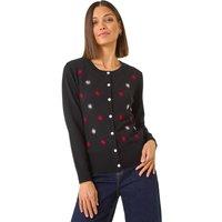 Roman Women's Embroidered Daisy Knit Cardigan in Black | Size: 14