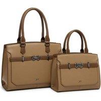 JFY Women's Zip Top Two Handles 2 In 1 Handbag Tote Bag in Khaki