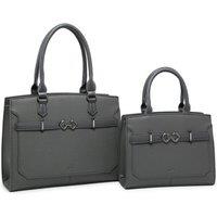 JFY Women's Zip Top Two Handles 2 In 1 Handbag Tote Bag in Dark Grey