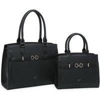 JFY Women's Zip Top Two Handles 2 In 1 Handbag Tote Bag in Black