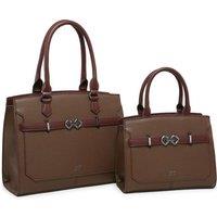 JFY Women's Zip Top Two Handles 2 In 1 Handbag Tote Bag in Dark Brown