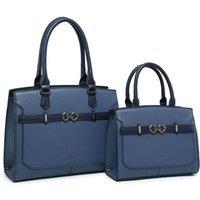 JFY Women's Zip Top Two Handles 2 In 1 Handbag Tote Bag in Dark Blue
