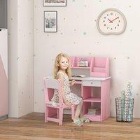 ZONEKIZ Kids Desk & Chair Set with Storage for 5-8 Years in Grey
