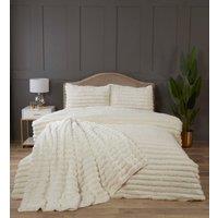 Rapport Home Chunky Ribbed Fur Polyester Soft & Cozy Duvet Cover Set With Pillowcase in White | Size: Double