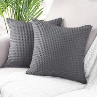 Allure Bath Fashions Hotel Waffle Cushion Covers Two Pack in Dark Grey | Size: 65 cm x 65 cm