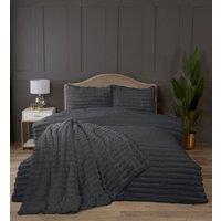 Rapport Home Chunky Ribbed Fur Polyester Soft & Cozy Duvet Cover Set With Pillowcase in Charcoal | Size: Double