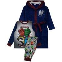 Harry Potter Hogwarts Pyjamas & Dressing Gown Set in Blue | Size: 12-13 Years
