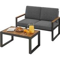 Gymax 2 Piece Patio Furniture Set Cushioned Sectional Sofa With Coffee Table in Grey